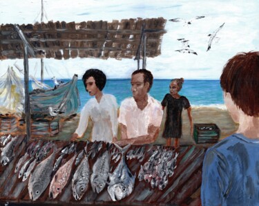 Peinture intitulée "Marché de poissons…" par Krughoff, Œuvre d'art originale, Acrylique