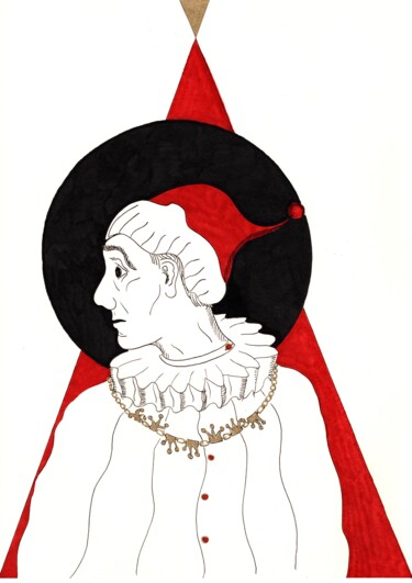 Drawing titled "Roi-arlequin" by Krughoff, Original Artwork, Ink