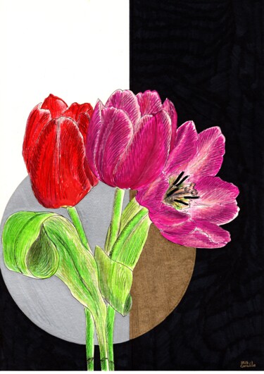 Drawing titled "Tulips" by Krughoff, Original Artwork, Ink