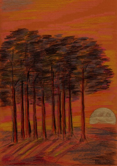 Painting titled "Pins et soleil (Pap…" by Krughoff, Original Artwork, Pencil