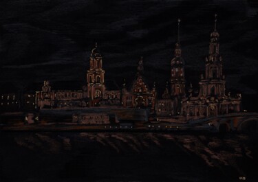Peinture intitulée "Dresden Elbufer bei…" par Krughoff, Œuvre d'art originale, Crayon