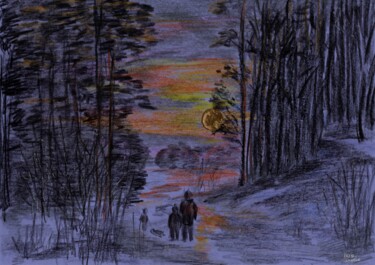 Peinture intitulée "Vandring i skogen (…" par Krughoff, Œuvre d'art originale, Crayon