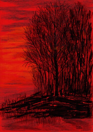 Painting titled "Tramonto del fuoco" by Krughoff, Original Artwork, Pencil