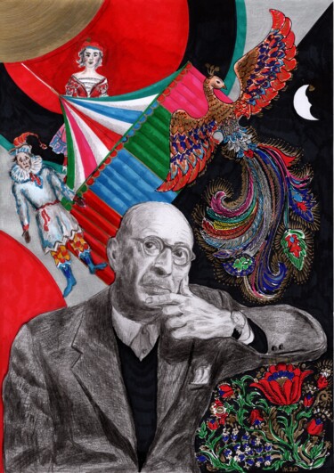 Peinture intitulée "Igor Stravinsky" par Krughoff, Œuvre d'art originale, Crayon