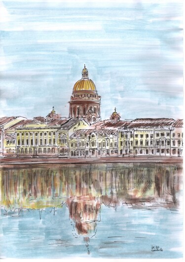 Peinture intitulée "Sankt-Peterburg I" par Krughoff, Œuvre d'art originale, Gouache