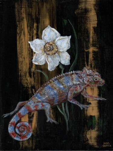 Painting titled "Chameleon & little…" by Krughoff, Original Artwork, Acrylic