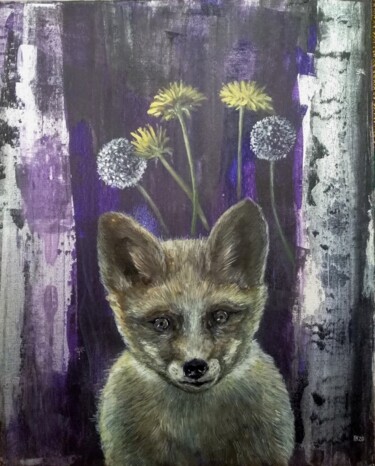 Painting titled "Baby fox in dandeli…" by Krughoff, Original Artwork, Acrylic