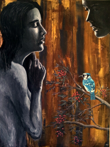 Peinture intitulée "Oiseau bleu / Blaue…" par Krughoff, Œuvre d'art originale, Acrylique
