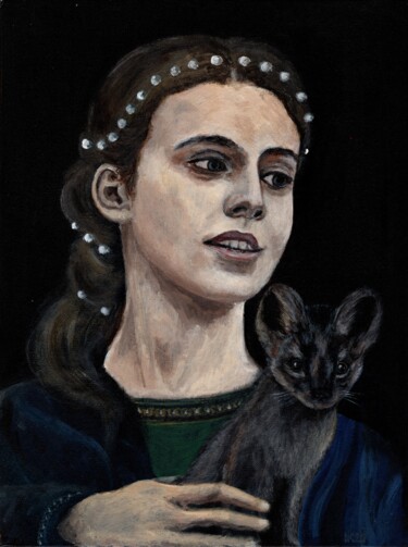 Peinture intitulée "Dama con l'zibellin…" par Krughoff, Œuvre d'art originale, Acrylique