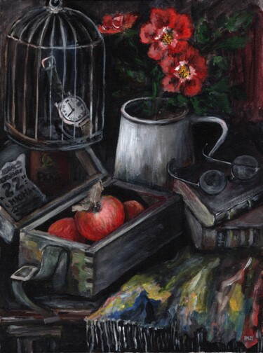 Malerei mit dem Titel "Stillleben mit Äpfe…" von Krughoff, Original-Kunstwerk, Acryl