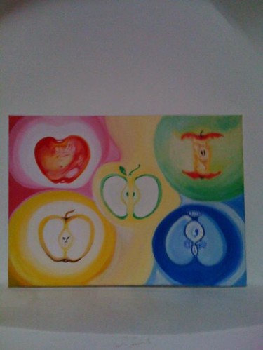 Peinture intitulée "les 5 pommes de la…" par Krusty, Œuvre d'art originale