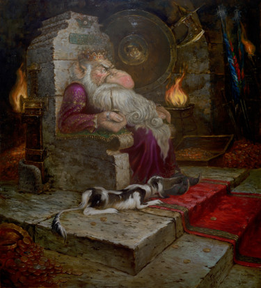 Painting titled ""Горный король 2"" by Dmitry Krutous, Original Artwork, Oil Mounted on Wood Stretcher frame
