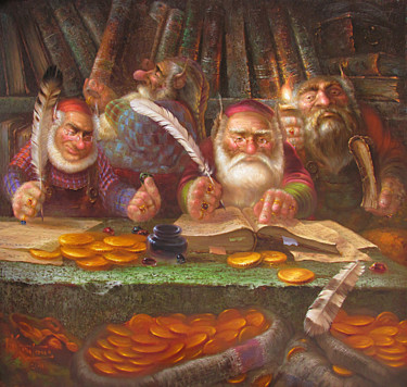 Pittura intitolato ""казначеи"" da Dmitry Krutous, Opera d'arte originale