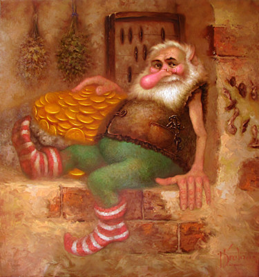 Painting titled ""домовой"" by Dmitry Krutous, Original Artwork, Oil