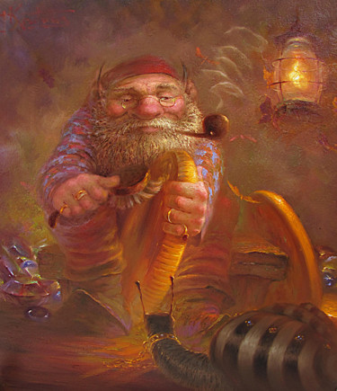 Картина под названием ""Гном с улиткой"" - Dmitry Krutous, Подлинное произведение искусства