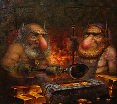 Pittura intitolato ""Литейщики"" da Dmitry Krutous, Opera d'arte originale