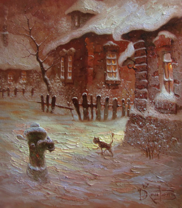 Painting titled ""Февральский кот"" by Dmitry Krutous, Original Artwork