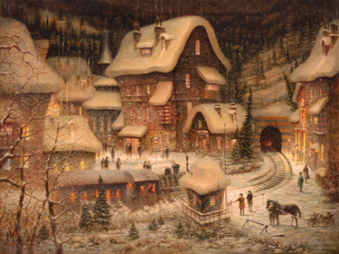 Painting titled ""Полосатая зима. По…" by Dmitry Krutous, Original Artwork