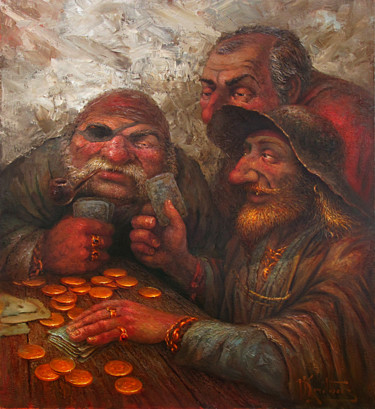 Pittura intitolato ""Игроки"" da Dmitry Krutous, Opera d'arte originale, Olio