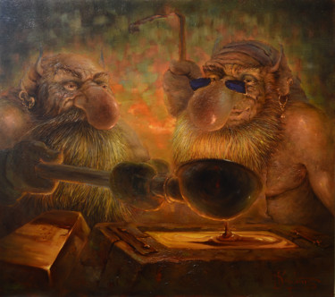 Painting titled ""Литейщики"" by Dmitry Krutous, Original Artwork, Oil