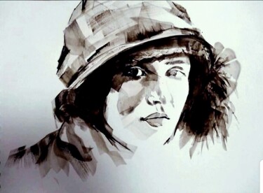 Painting titled "Tina Modotti" by Krystel-Andréane, Original Artwork, Watercolor