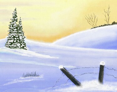 Digital Arts titled "Paysage de neige" by Krystel, Original Artwork, Digital Painting