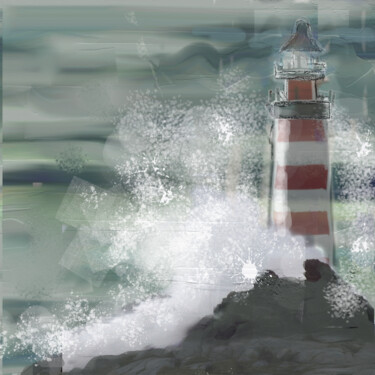Digital Arts titled "Lighthouse in the S…" by Krystel, Original Artwork, Digital Painting