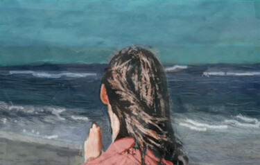 Digitale Kunst mit dem Titel "Face à la mer" von Krystel, Original-Kunstwerk, Digitale Malerei