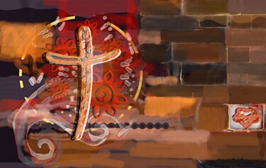 Digital Arts titled "Résurrection" by Krystel, Original Artwork, Digital Painting Mounted on Wood Stretcher frame