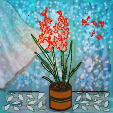 Artes digitais intitulada "L'Orchidée Rouge" por Krystel, Obras de arte originais, Pintura digital