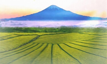 Digital Arts titled "Sérénité, mont Fuji" by Krystel, Original Artwork, Digital Painting
