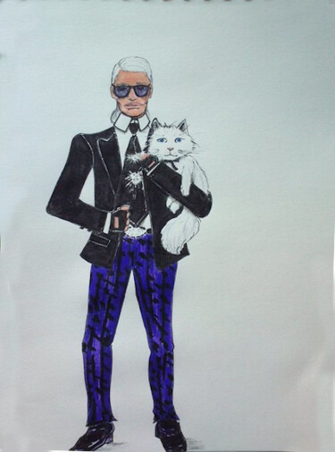 Drawing titled "Karl Lagerfeld" by Krystian, Original Artwork, Marker