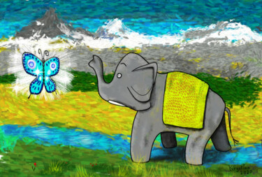 Arte digitale intitolato "elephant in mountai…" da Krystian, Opera d'arte originale, Lavoro digitale 2D