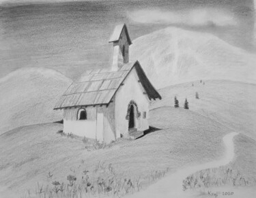 Σχέδιο με τίτλο "Chapelle" από Krystian, Αυθεντικά έργα τέχνης, Γραφίτης