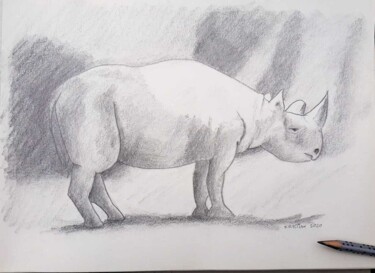 Zeichnungen mit dem Titel "Rhinoceros" von Krystian, Original-Kunstwerk, Bleistift