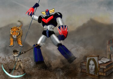 Digital Arts titled "Goldorak battle" by Krystian, Original Artwork, 2D Digital Work