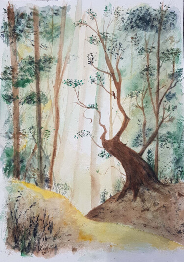 Malerei mit dem Titel "Tree watercolor" von Krystian, Original-Kunstwerk, Aquarell