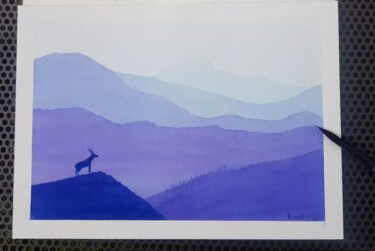 Картина под названием "Deer watercolor" - Krystian, Подлинное произведение искусства, Акварель