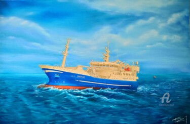 Painting titled "SHEANNE Fishing Ves…" by Krystian Kaplon, Original Artwork, Oil