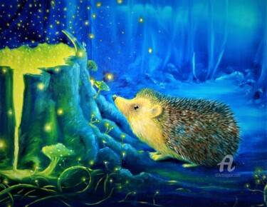 Painting titled "Hedgehog" by Krystian Kaplon, Original Artwork, Oil