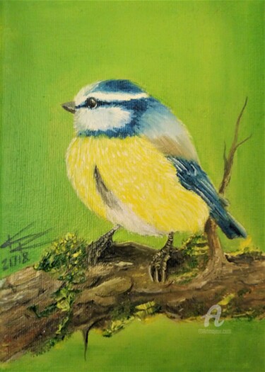Картина под названием "blue tit" - Krystian Kaplon, Подлинное произведение искусства, Масло