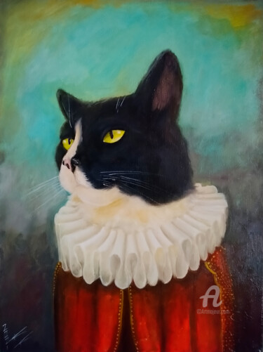 Painting titled "My Cat III" by Krystian Kaplon, Original Artwork, Oil