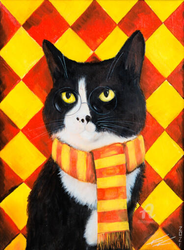 Peinture intitulée "My Cat VI HP" par Krystian Kaplon, Œuvre d'art originale, Huile