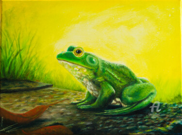 Painting titled "American Bullfrog" by Krystian Kaplon, Original Artwork, Oil