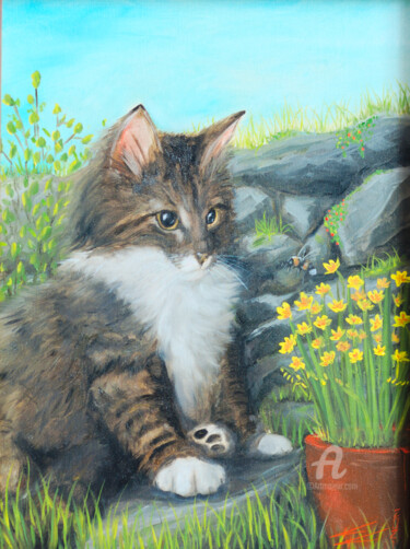 Картина под названием "My Cat 8" - Krystian Kaplon, Подлинное произведение искусства, Масло