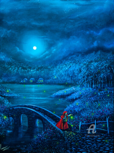 Painting titled "Red Riding Hood and…" by Krystian Kaplon, Original Artwork, Oil