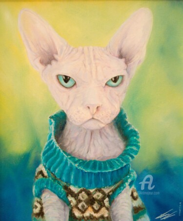 Peinture intitulée "Sphynx Cat" par Krystian Kaplon, Œuvre d'art originale, Huile