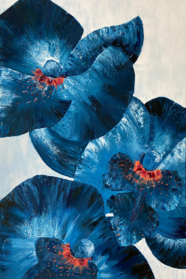 Painting titled "BLUE ORCHIDS" by Kristina Malashchenko, Original Artwork, Oil Mounted on Wood Stretcher frame
