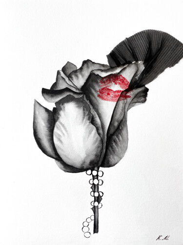 Tekening getiteld "My kiss on a black…" door Kristina Malashchenko, Origineel Kunstwerk, Aquarel