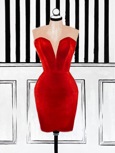 Картина под названием "Little red couture…" - Kristina Malashchenko, Подлинное произведение искусства, Масло Установлен на Д…